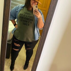 Plus size women’s Torrid black distressed skinny jean w/ elastic waist